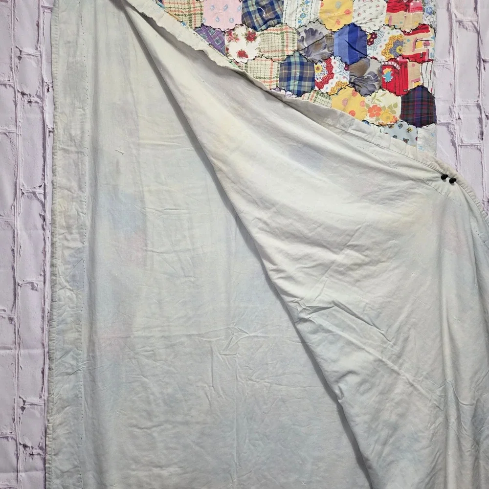 VTG‎ Handmade Hexagon Grandmother Flower Garden Patchwork Antique Quilt 72x70